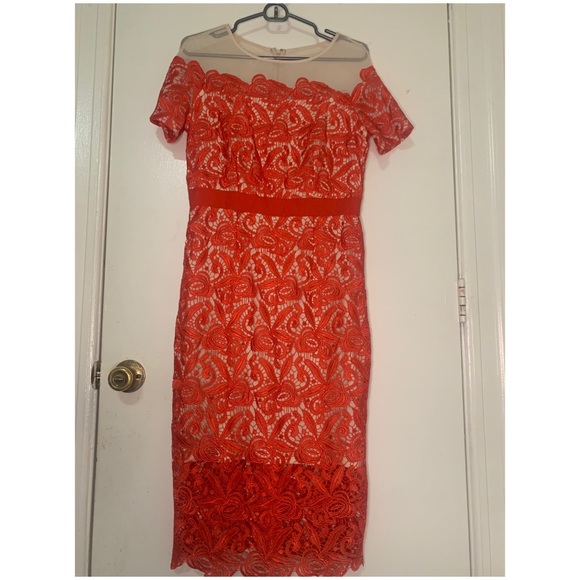 JAX Zinnia illusion lace sheath dress—red - Picture 5 of 6